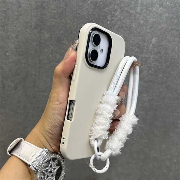 Contrast colored double-layer protective phone case for iPhone 15 11 12 13 14 16 Pro Max X XR XS semi plush wristband cover M241209
