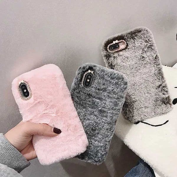 Cute Winter Warm Fluffy Fur Plush Phone Case Suitable for iPhone 16 15 11 13 PRO MAX X XS XR SE 2 8 7 6 Plus 5 4 Luxury Flash Phone Cover M241209