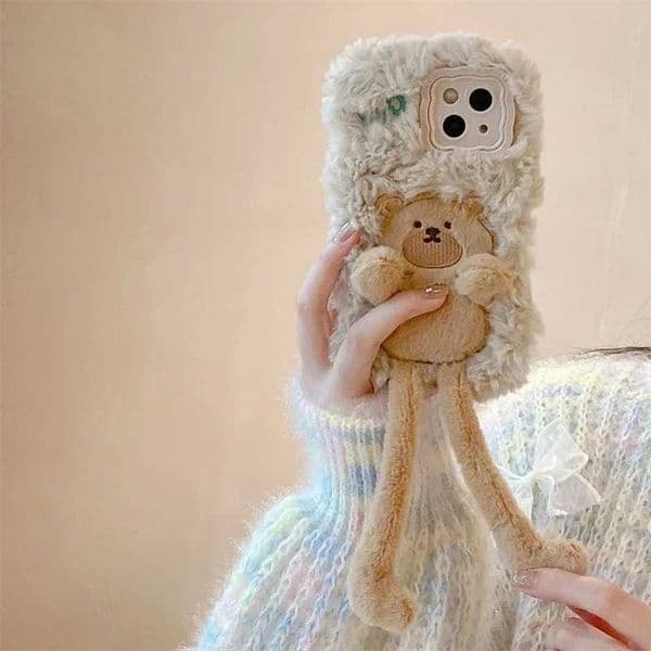 Hot Sale Plush Toy Soft Cover Suitable for iPhone 16 15 14 13 Pro Max 14 Plus 15 Plus Warm and Cute Bear Cartoon Phone Case T241209