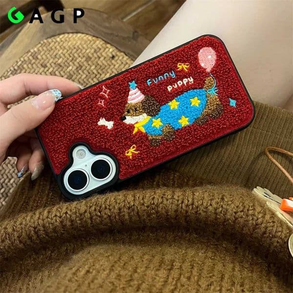 Colorful Dot Dog Luxury Cartoon Embroidery Cute Cat Winter Phone Case Suitable for iPhone 13 14 15 16 Pro Max Plush 16promax Phone Cover M241209