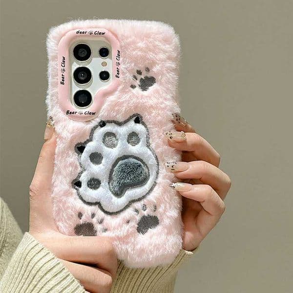 New Arrival Luxury and cute small track plush warm cover shell suitable for Galaxy S24 Ultra S23 Plus A14 A15 A35 A55 A54 A05S Z241209