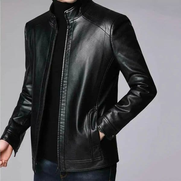 Faux Leather Jacket Stylish Mens Motorcycle with Stand Collar Zipper Neck Windproof for Cool 241202