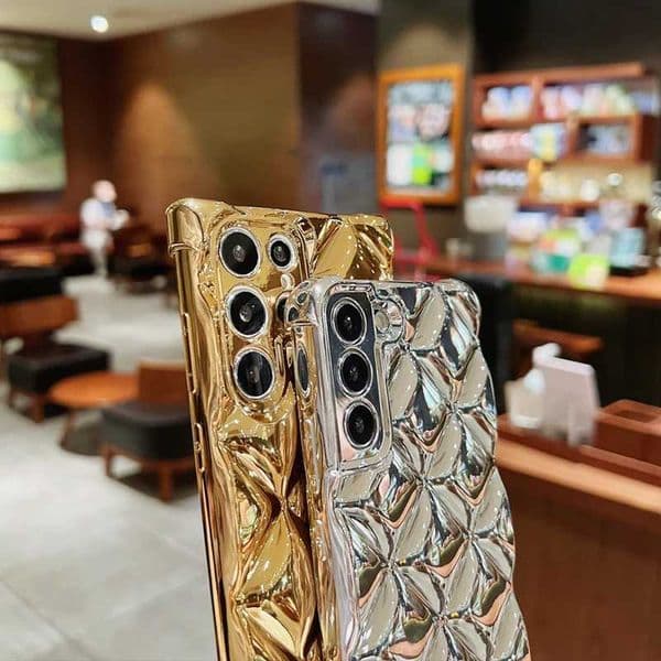 Luxury Gold Electroplated Phone Case For Galaxy S22 PLUS S21 ULTRA Square Rhombus Camera Protection Cases Cover Z250122