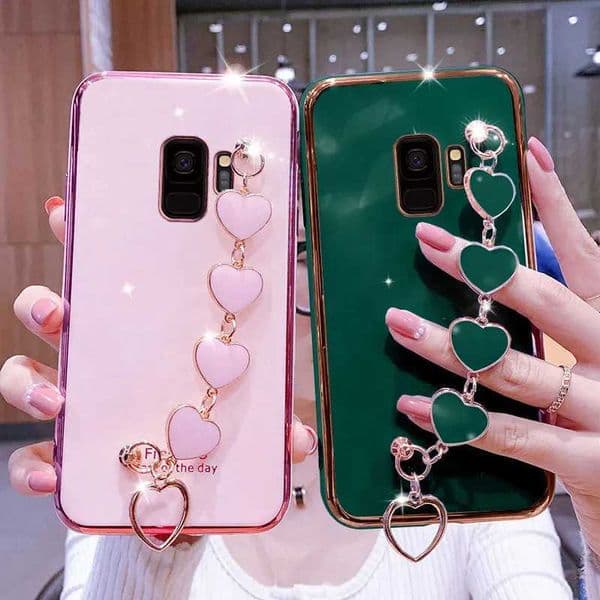 New Arrival Designer Phone Case For S9 watch phone case luxury heart-shaped chain plated cover Galaxy S9 S10 PLUS S10E Capa Z241209