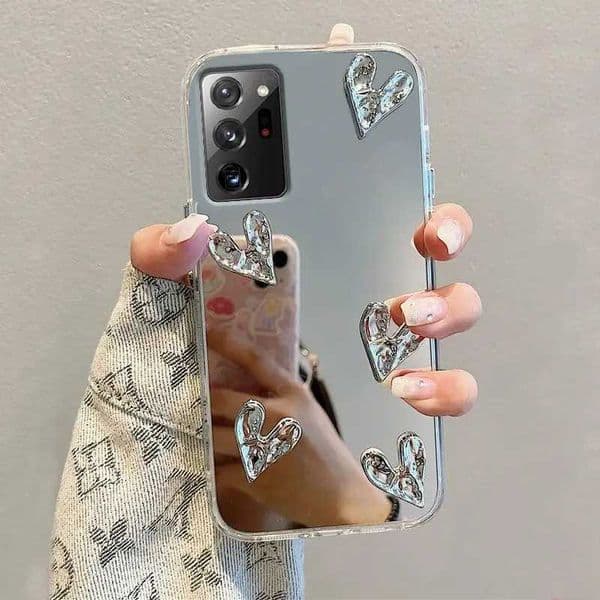 Hot Sale Flash 3D Love Heart Mirror Silicone Case for Galaxy Note 20 Ultra 5G 10 Plus 9 M23 Cover T241209