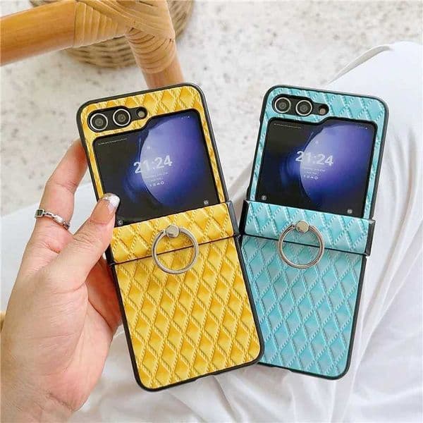 New Arrival Suitable for Galaxy Z Flip 6 Z Flip 5 4 3 5G Cascasa Luxury Ring Phone Stand Diamond shaped PU Leather Back Cover Funda Z241209