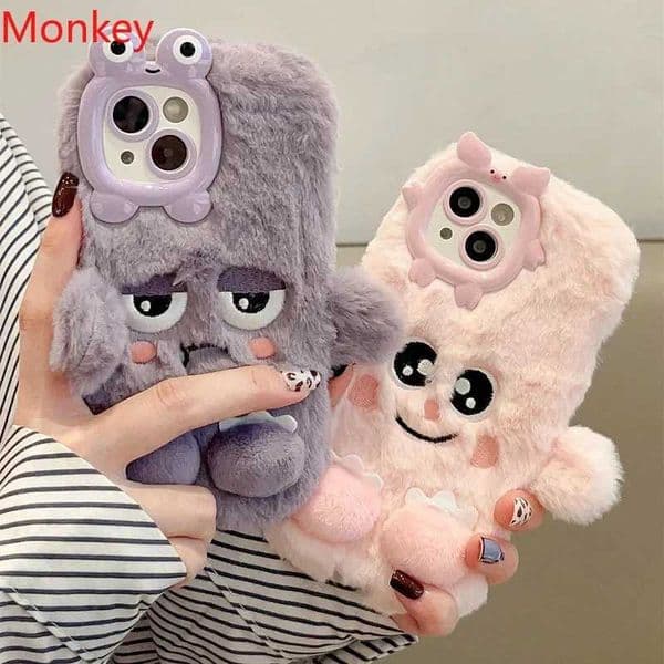 New Arrival 3D Cute Cartoon Fun Phone Case Suitable for iPhone 16 15 Plus 14 13 12 Pro Maximum Warm Fluffy Plush Soft Bumper Protection Cover Z241209