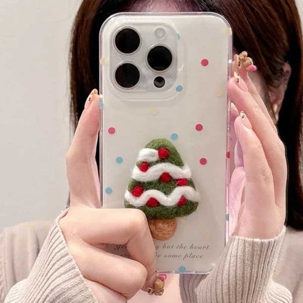 New Arrival Cute Point Plush Christmas Tree Stand Phone Case for iPhone 16 15 14 13 12 Pro Max Phone Stand Protection Back Cover Z241209