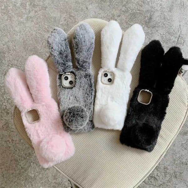 Hot Sale Soft Fur Phone Case for iPhone 16 Promax 15 Pro Max 14 Plus 13 Mini 3D Fur Rabbit Warm Winter Plush Cover Fundas T241209