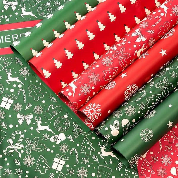20 Christmas tree patterns apple bouquet packaging paper holiday waterproof and durable gift packaging material 57cm 241210