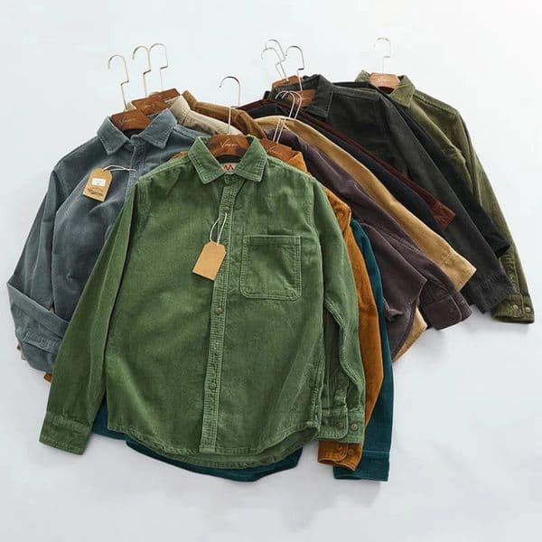 Thick High Pit Stripe Retro Corduroy Long Sleeve Shirt Mens Automatic Cotton Cargo Jacket 241209