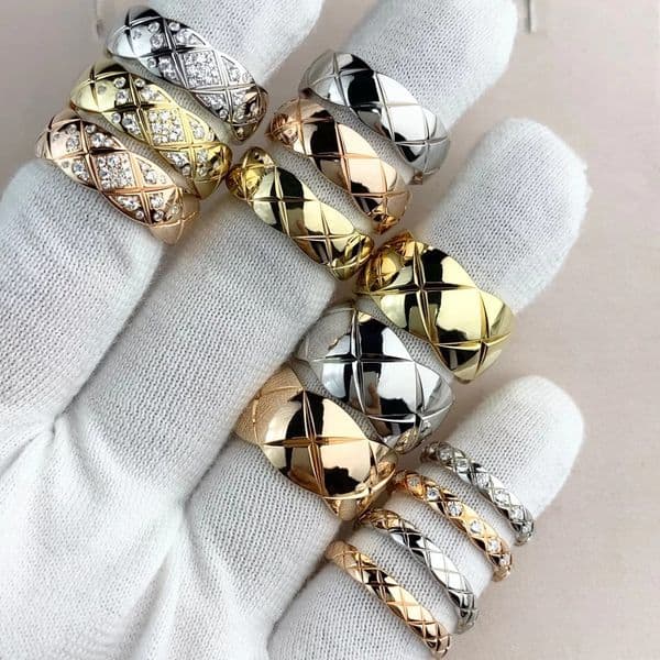 Width 4mm 6mm 10mm branded stamp High polished pineapple grid Ring 18K Gold Silver Rose Stainless Steel diamond thin wide Rings Women men wedding Jewelry USA size 5-11
