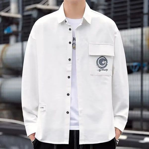 Spring and summer fashion warm color lapel long sleeved shirt mens clothing smart casual product trend pocket 241209