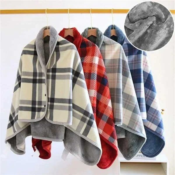 Thick Plaid Blanket Warm Winter Wearable Blanket Adults Office Travel Soft Fleece Throw Blankets With Button Home ShawlXJ241210