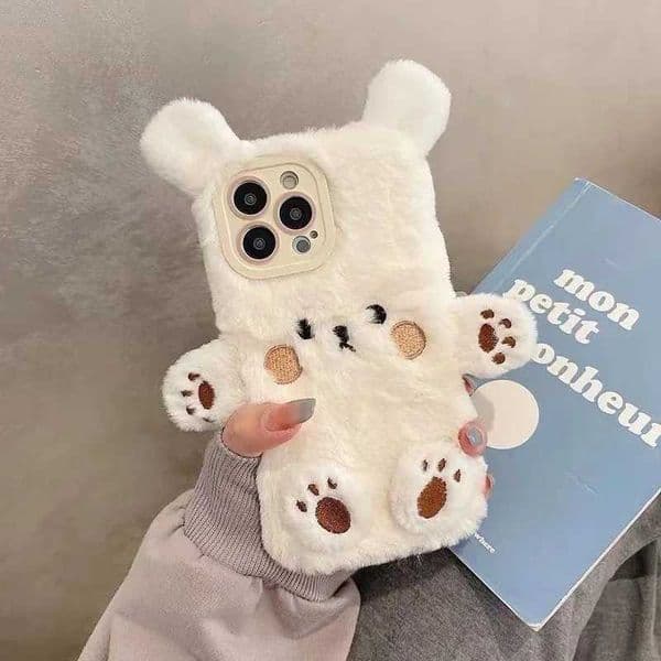 Hot Sale Cute Bear Soft Fluffy Plush Phone Case Suitable for iPhone 16 Pro Max 15 14 13 12 11 X XS XR 7 8 Plus Autumn/Winter Shockproof Cover T241209