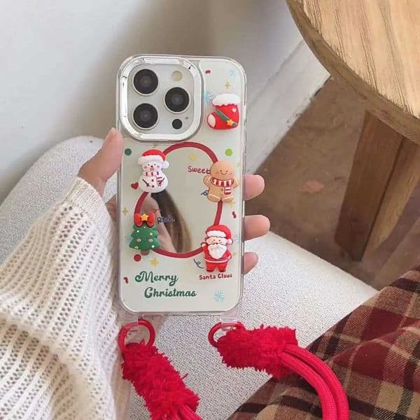 Hot Sale Christmas Tree Snowman Deer Cute iPhone Case 16 15 14 13 12 Pro Max Plus New Year Gift Cover with Plush Hand Rope T241209