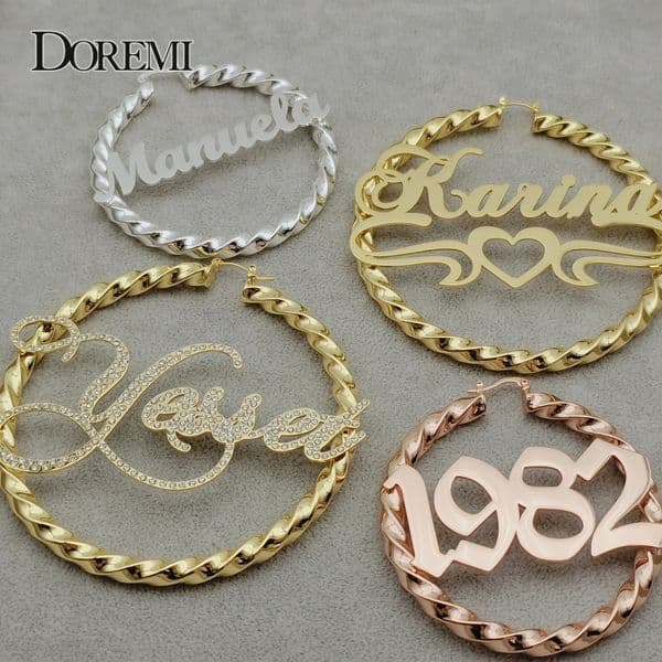 Doremi 30/50/70/90MM Customized Name Earrings Large Hoop Earrings Stainless Steel Hip Hop Style Earrings Womens Customized Earrings 241209
