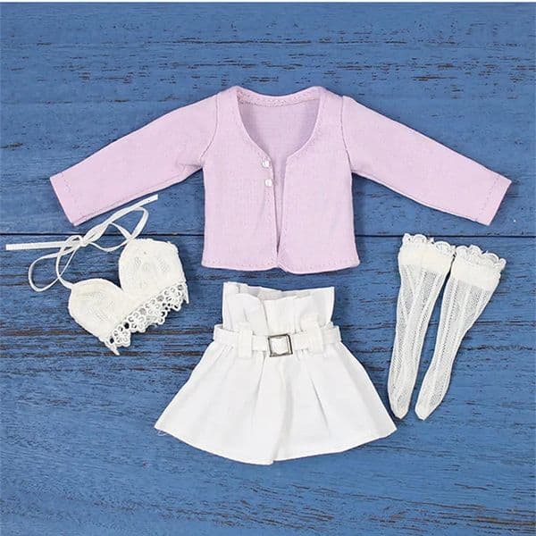 DBS Blyth doll clothes White lace purple cardigan with high waist shorts and socks suit for the ICY gift 241209