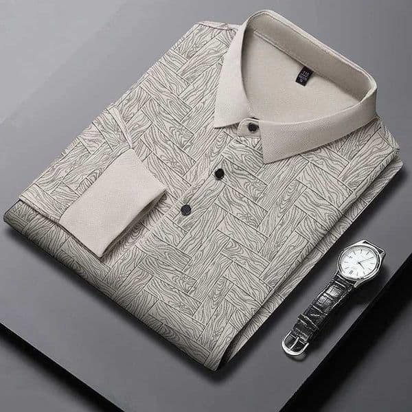 Mens business casual long sleeved solid color polo shirt fashionable breathable and comfortable Versatile top W241210