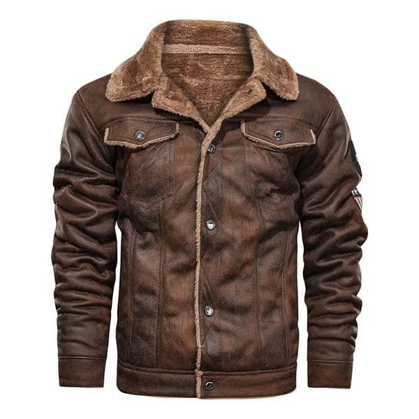 Mens Artificial Fur Collar JacketPU Leather Vintage Steam Pocket Punk Gothic Retro Coat 241202Z