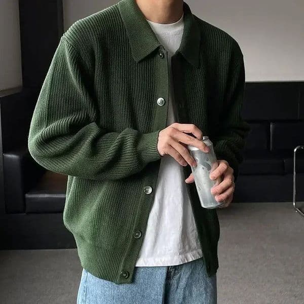 Men Sweater Coat Korean Fashion Knitted Coats Streetwear Slim Fit Casual Cardigan y241202