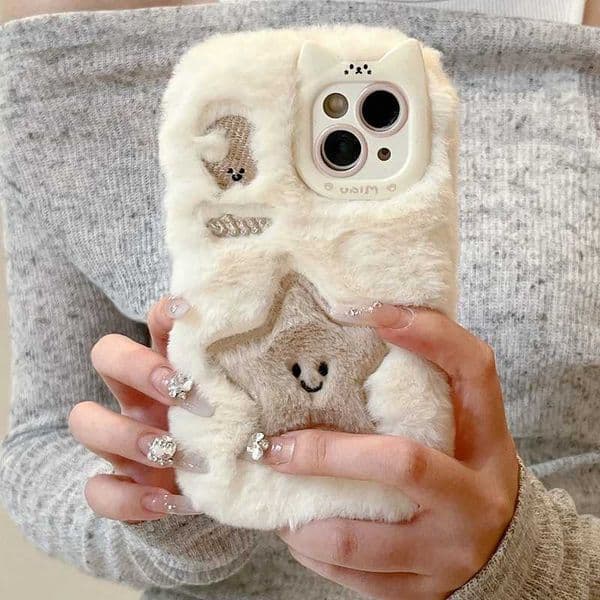 Hot Sale Luxurious and lovely stars and moon plush shock-absorbing warm cover iPhone 16 ProMax 15 Plus 14 Pro 13 Pro Max 12 11 T241209