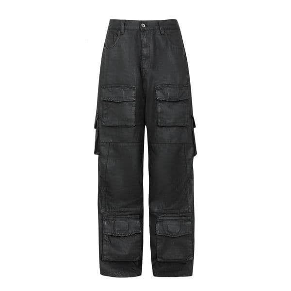Dark AvantGarde Style Techwear Pants High Street Brush Wax Distressed Pocket Loose Hip Hop Jeans Trousers for Men and Women 241209