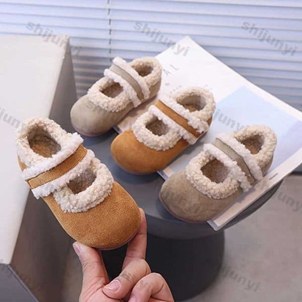 Girls Winter Fluffy Cotton Shoes Soft Bottom Non-slip Kids Fashion Retro Fluffy Shoes Simple Soft Sole Kids Moccasins Flats ShoeXJ241209
