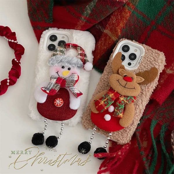 Hot Sale Christmas 3D plush snowman reindeer phone case suitable for iPhone 16 15 14 Pro Max 13 Pro 12 Pro 11 Pro Max 12 Mini 14 Plus cover coque T241209