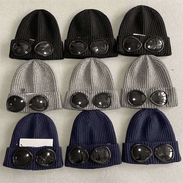 Designer beanie hat two Lens Glasses Goggles beanies cap Men Knitted bucket Hats Skull Caps Outdoor Women Uniesex Winter Beanie Black Grey Bonnet Luxe