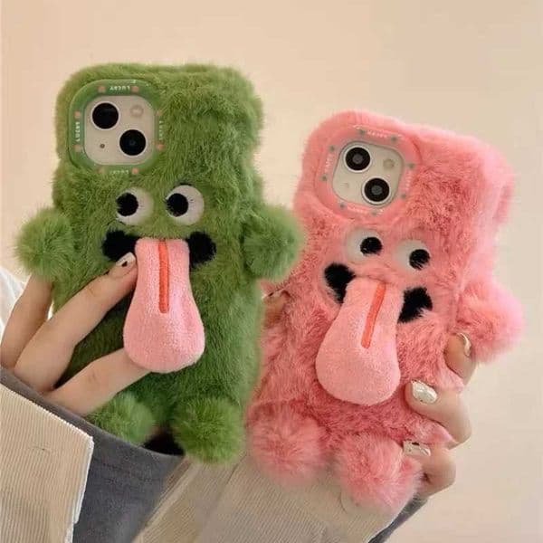 Hot Sale Cute plush magnetic tongue stick little monster phone case iPhone 15 14 12 13 Pro Max creative anti drip phone cover T241209