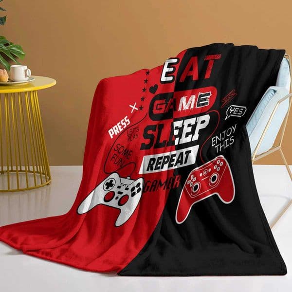 Black Red Video Game Controller Splice Blanket Happy lifestyle Soft Flannel Blanket Warm Cozy Blanket for Teens Adults kidsXJ241210