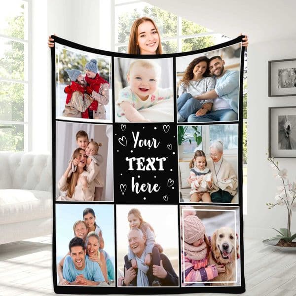 Custom Blanket With Text Photo Collage Personalized Picture Blankets Souvenirs Gifts Customized Throw Blanket for Family Mom DadXJ241210