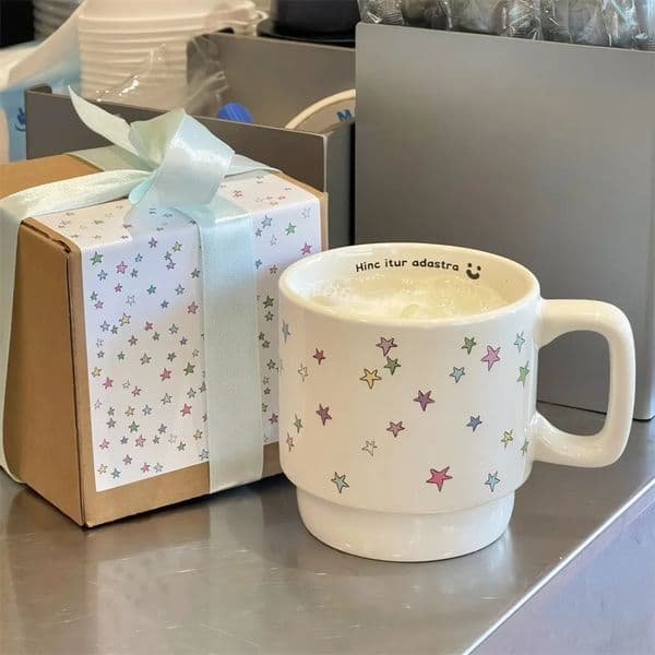 Kawaii Star Coffee Cup Aesthetic Cute Ceramic Cup 300ml Original Korean Cup Used for Tea Mocha Espresso Cup Womens Gift 241210