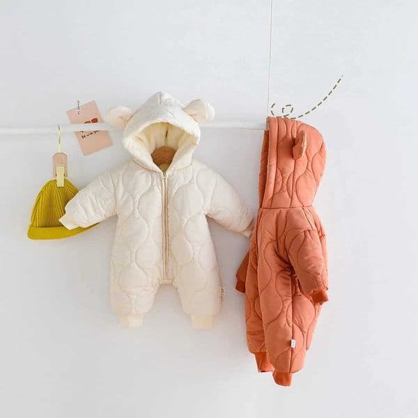 Milancel Hooded one-piece newborn baby clothing bear ear baby boy jumpsuit fur lined baby clothing jumpsuit M241211