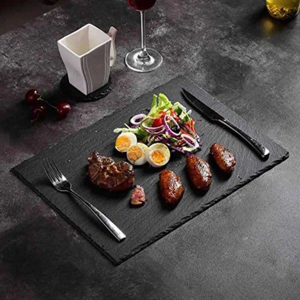 Natural Black Square Stone ate Dishes Coaster Solid Black Steak Barbecue Plate Cheese Pizza Dessert Cake Fruit Dish Tray PlateXJ241209