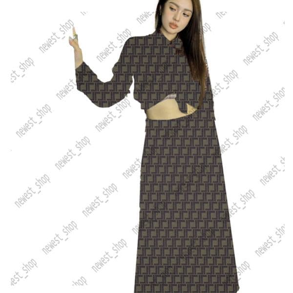 Womens ladies Two Piece Dress suits LENGTH-SKIRT lapel suits breasted Designer Luxury Classic geometry shirts dresses set