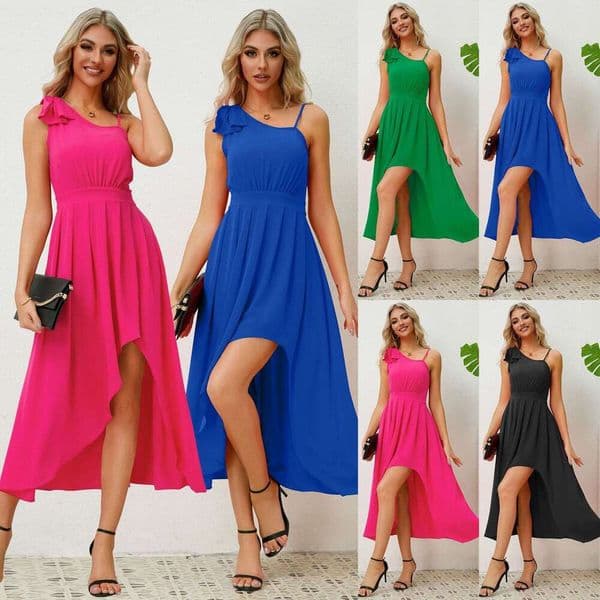 European And American Women's Summer Foreign Trade Temperament Bow Strap Irregular Dress