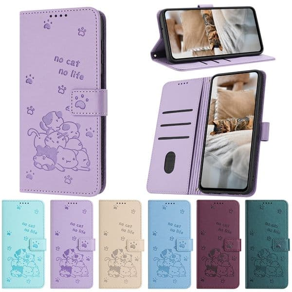Cute Cat PU Leather Wallet Cases For Iphone 17 Air 16E 16 Plus 15 Pro MAX 14 13 12 11 X XS XR 8 7 6 Iphone17 Fashion Footprints Credit Card Slot Holder Flip