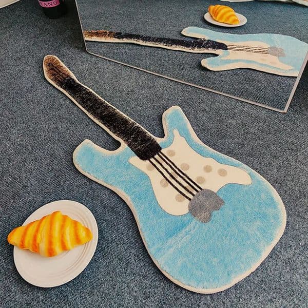 Cartoon Guitar Shaped NonSlip Rug for Childrens Room Mirror Front Floormat Creative Music Mat Bedside Carpet Cute 241211