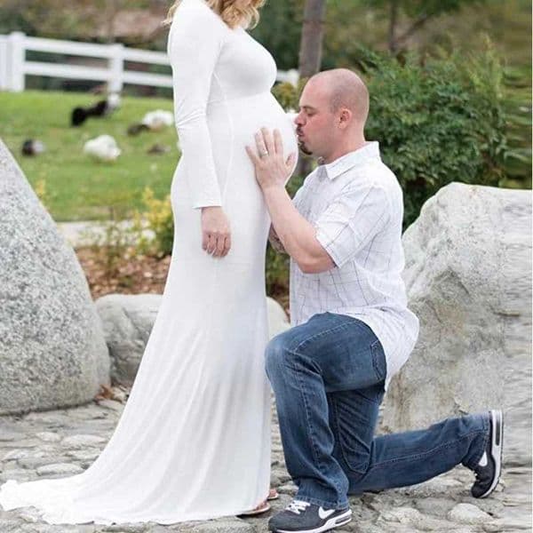 Pregnant Dress Solid Color Party Floor Long Photo Prop White Clothing W241211