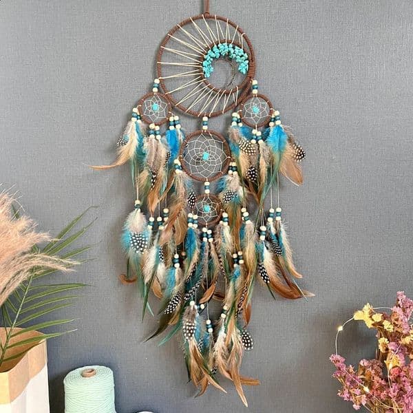 Dream Catcher Vintage Wind Chime Hanging Ornament Home Decor Indian Natural Stone Tree of Life Wall 241210
