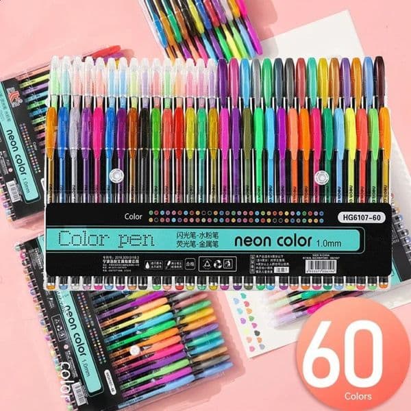 1260Pcs Metallic Glitter Colors Gel Pens 100 Colored Refills Rod Stationery Highlighter School Coloring Drawing Art Markers 241210BJ