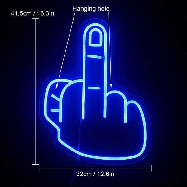 Wanxing Neon Light Upright Middle Finger Interesting Neon Light Logo Gym Wall Hanging Neon Light Logo Used for Sports Room Decoration Club Party Bar Chris