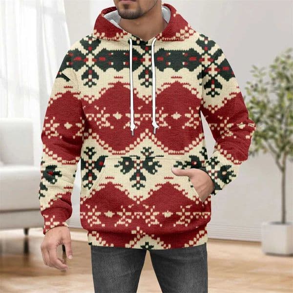 Christmas Mens Hoodie Christmas Pattern Long Sleeve Sweater Mens Casual Top Mens Hoodie Zipper W2401211