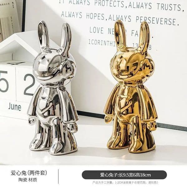 Silver Rabbit Heart Statue Desk Accessories Bedroom Home Decoration for Living Room Decorative Figurines for Interior 241212