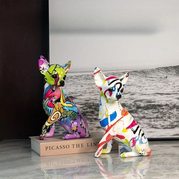Resin Graffiti Dog Statue Chihuahua Sculpture Figurines Painting Colorful Art Animals Crafts Decor for Interior Home Desktop 241212
