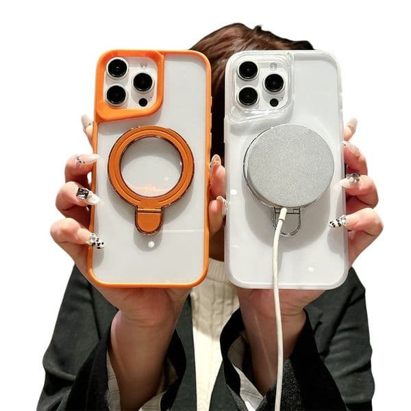 Luxury 360°Rotating Stand Phone Cases For iPhone 15 12 13 14 16 Pro Max Magnetic Magsafe Ring Holder Transparent Matte Cover Transparent Plating Stand cellPhone Case