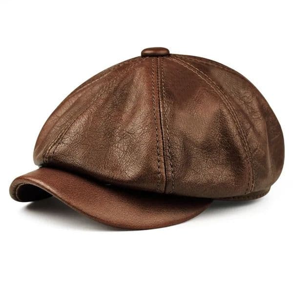 Mens Hat Winter 100% Genuine Leather Warm Hat Mens Beret Painter Boina Cowhide Octagonal High Quality Street Wear 241211
