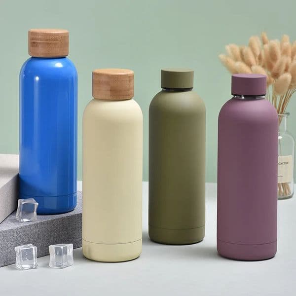 cup with bamboo lid used for sports camping trips small mouth vacuum pad stainless steel beverage gym water bottle 500ml 241209